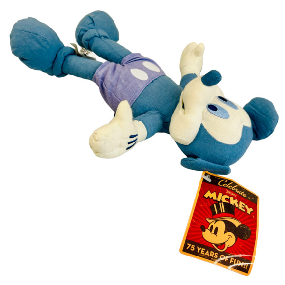 Blue Mickey Mouse Plush Toy Factory Celebrate 75 Years of Fun Disney 10" New NWT - Picture 3 of 16